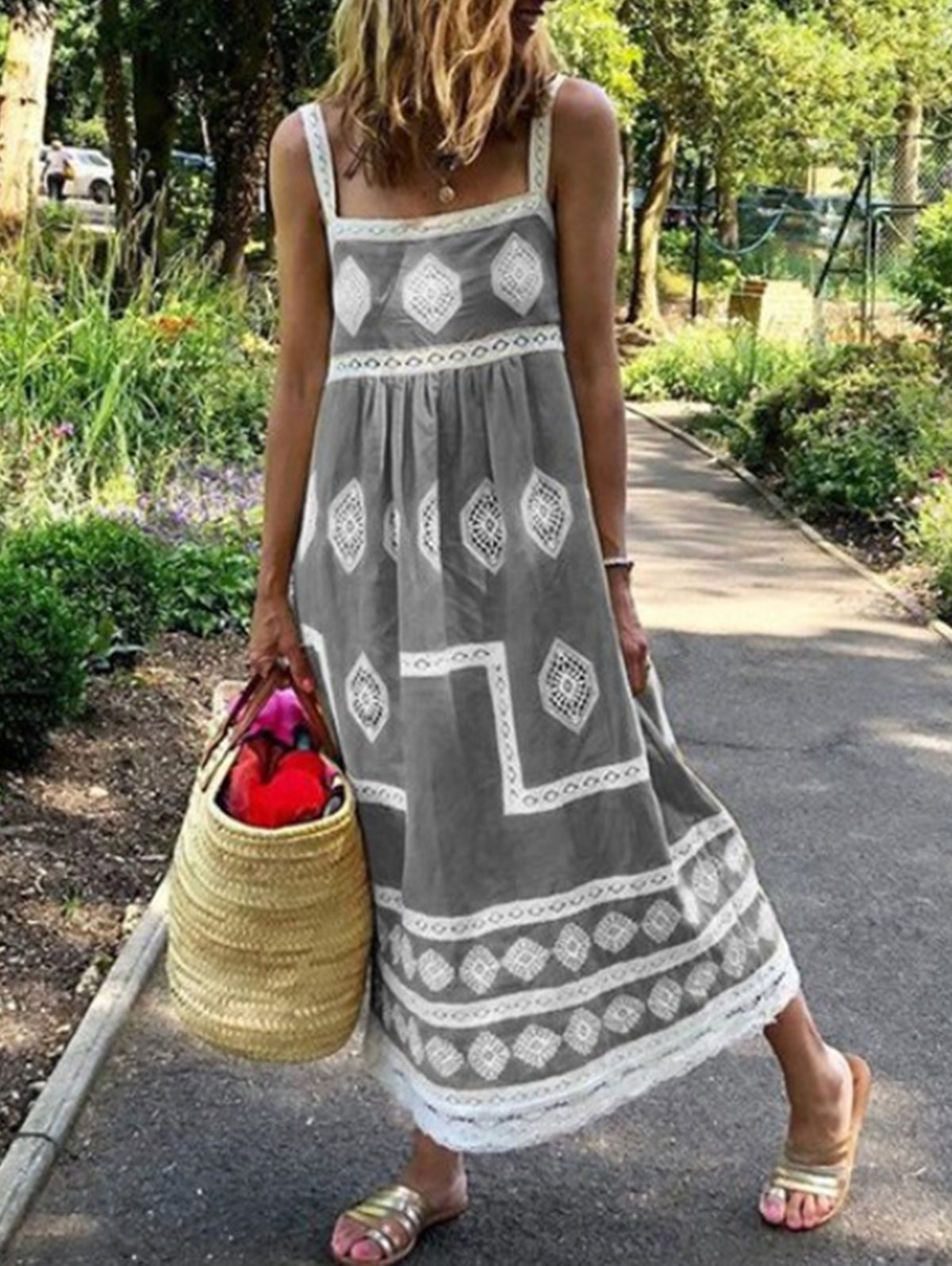 Sophie Paris® | Robe maxi à imprimé bohème à col carré