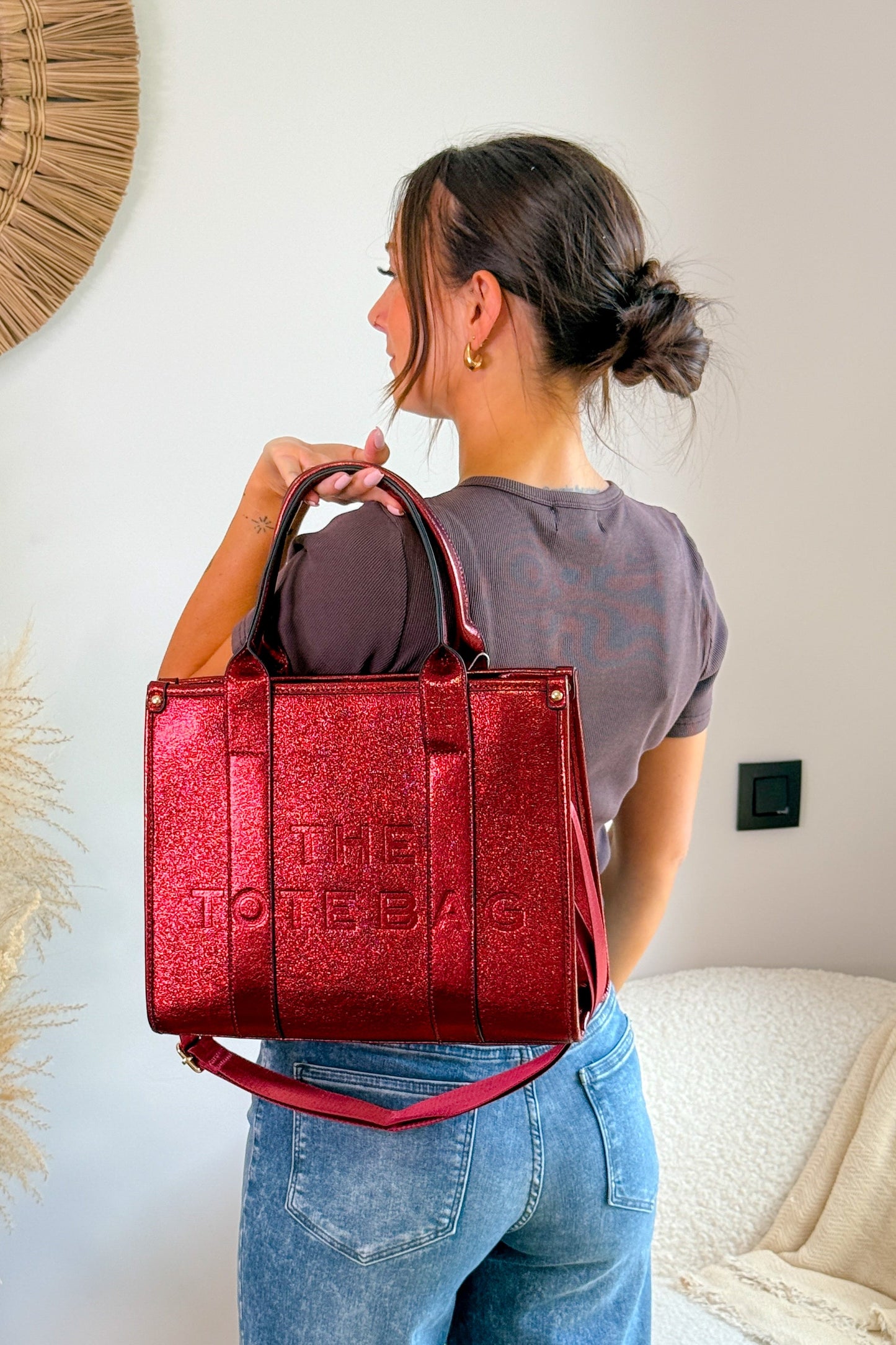 Tote Bag Métalisé Moyen Bordeaux