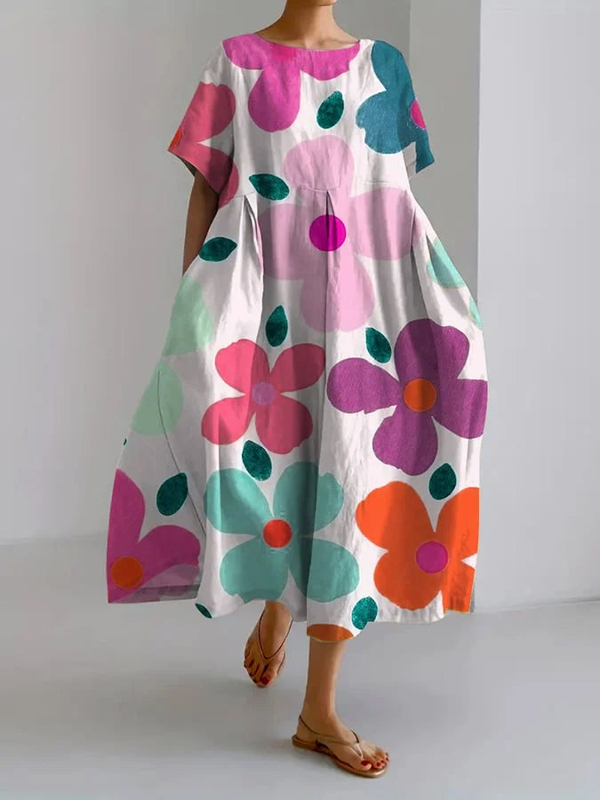 Eliana | Robe midi florale et enjouée pour des journées d'été décontractées