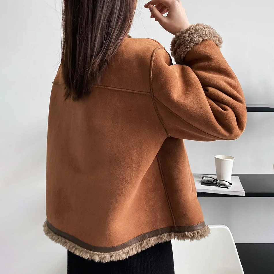 Veste Boutonnée Marron Doublée Polaire pour Femme