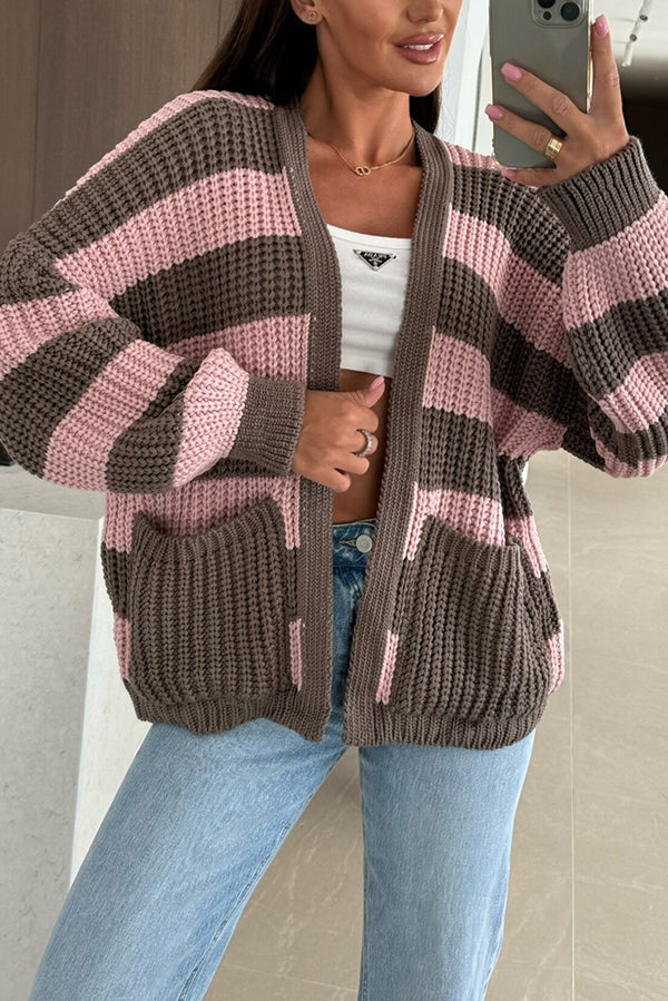 Confortable pull en tricot style patchwork avec rayures et poches