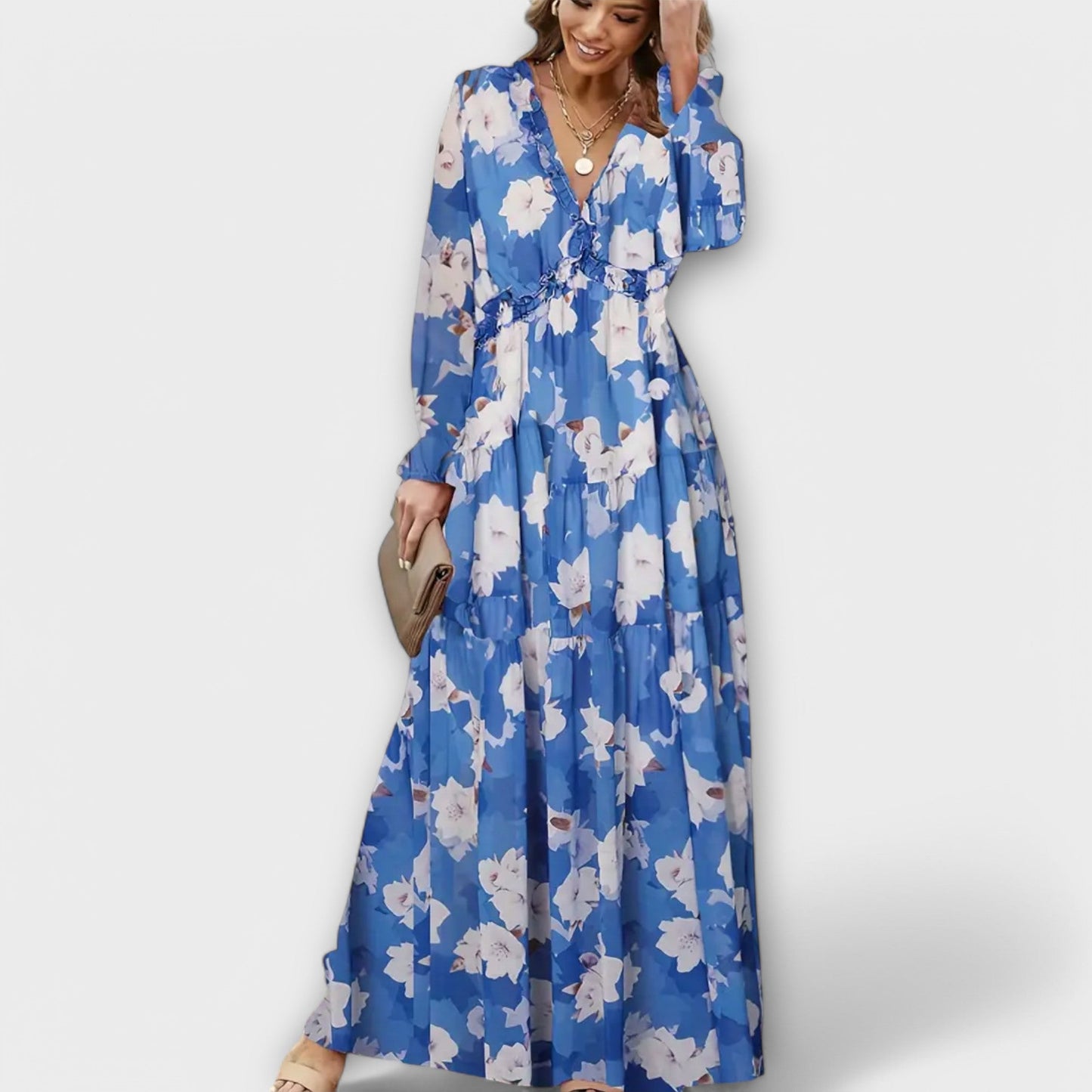 Solène™ | Long Floral Dress with Long Sleeves