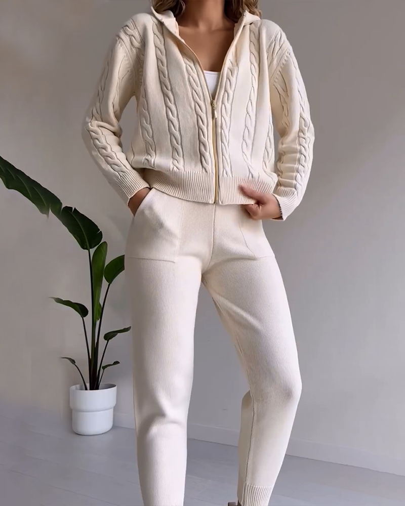 Ensemble gilet en jacquard torsadé décontracté