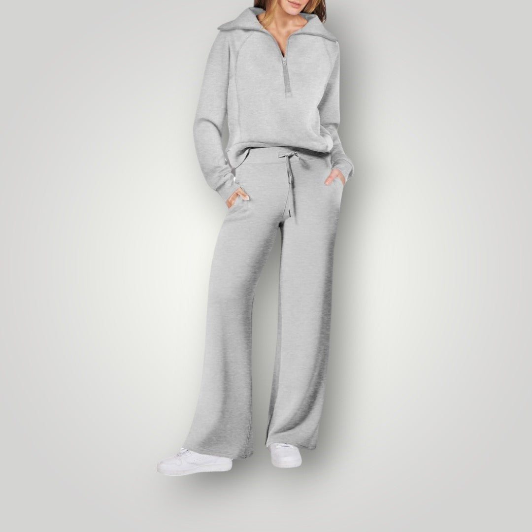 Ensemble Décontracté Pantalon et Pull Zippé Stylé Femme