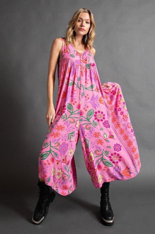 Combinaison ample sans manches à imprimé floral vintage