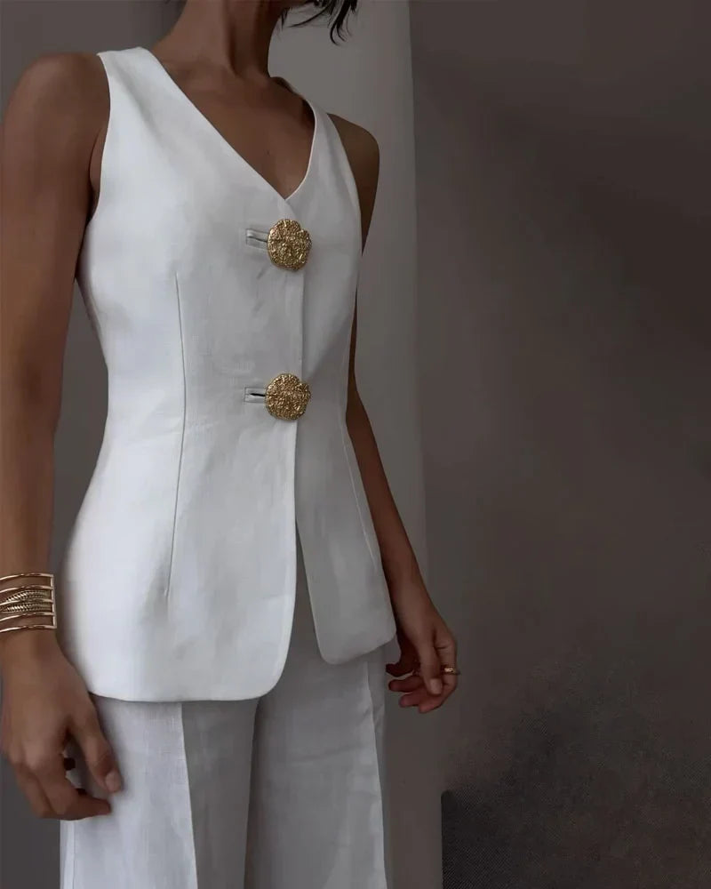 Ensemble Sophistiqué Gilet Et Pantalon Évasé Femme Pour Événements