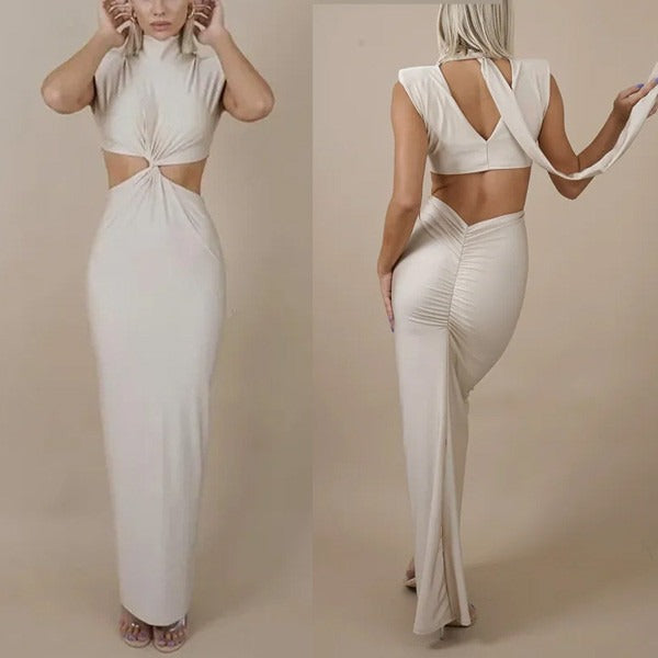 Élodie Lavin® | Robe Longue À Col Montant Et Découpes Glamour