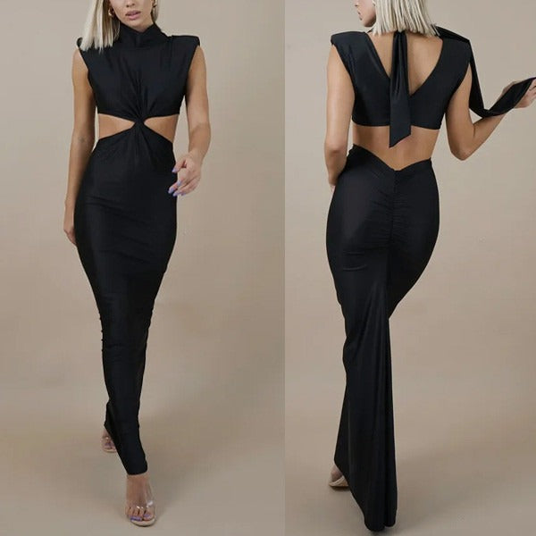 Élodie Lavin® | Robe Longue À Col Montant Et Découpes Glamour