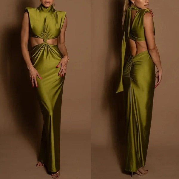 Élodie Lavin® | Robe Longue À Col Montant Et Découpes Glamour