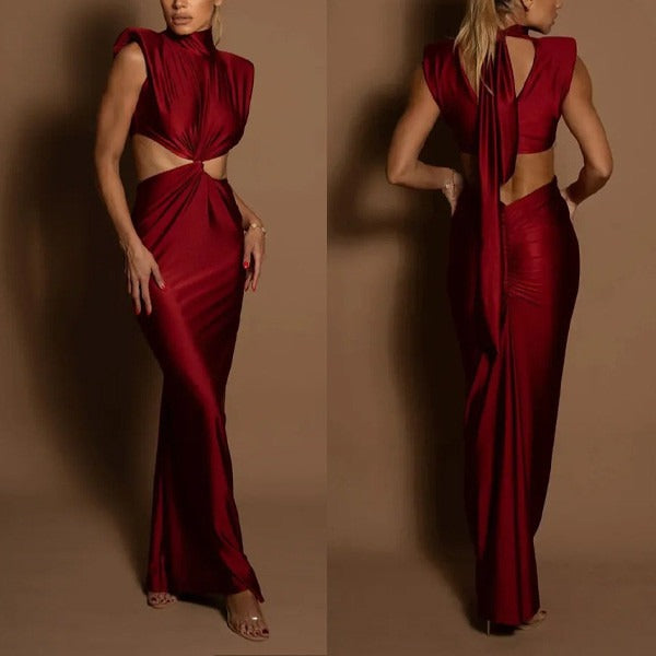 Élodie Lavin® | Robe Longue À Col Montant Et Découpes Glamour