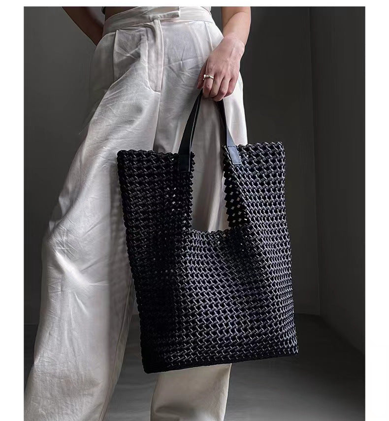 Grand sac fourre-tout en cuir tissé à la main pour un style chic au quotidien