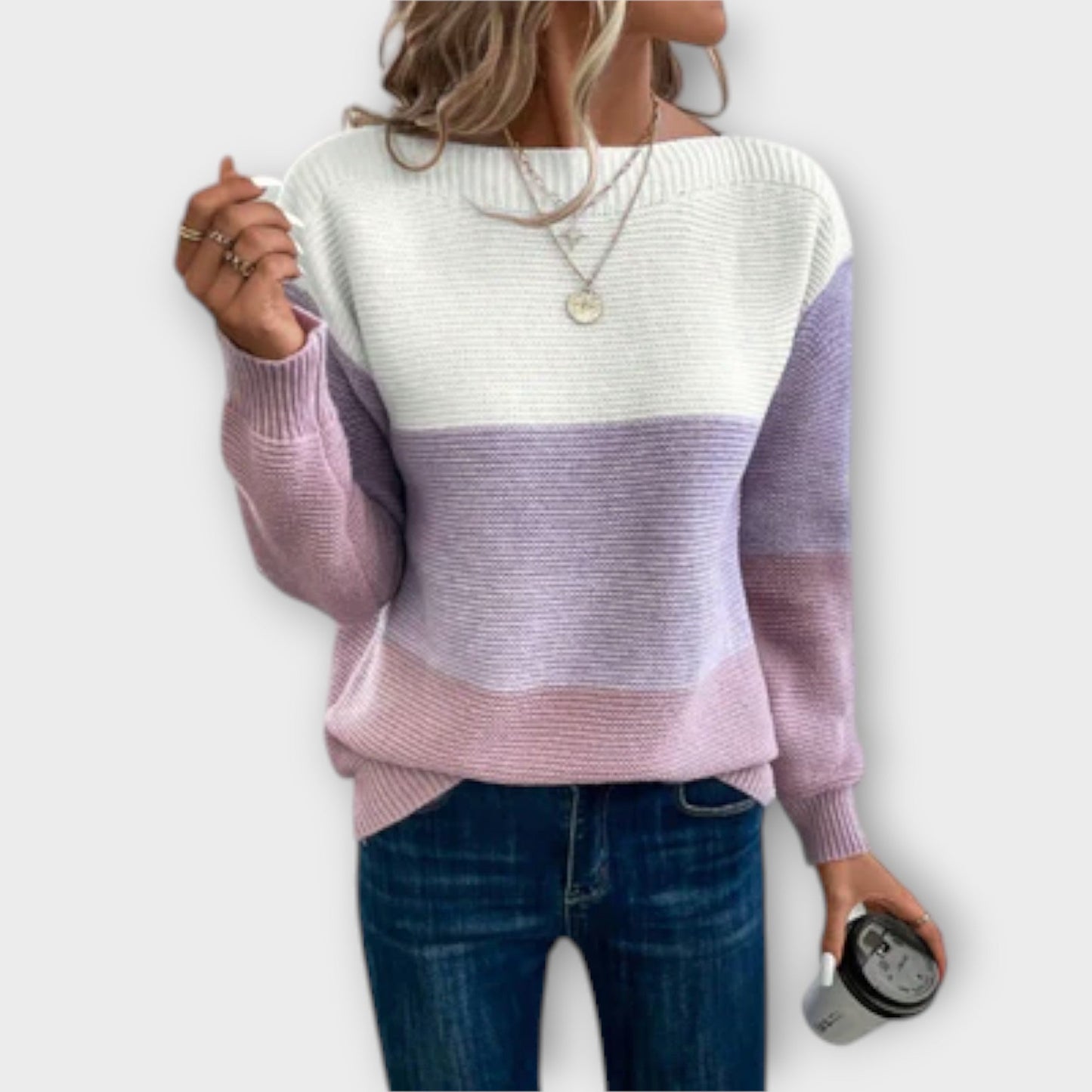 Pull élégant en tricot patchwork bicolore