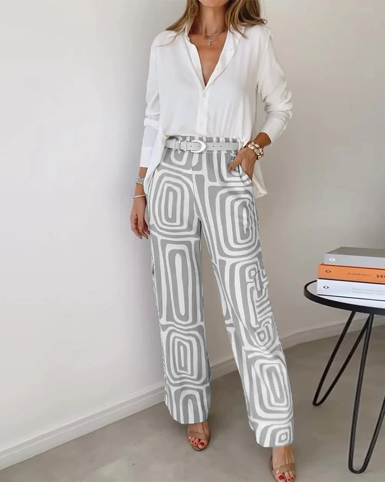 Ensemble Chemisier Stylé et Pantalon Imprimé pour Femmes