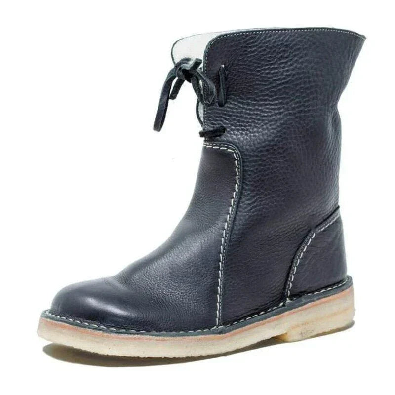 Bottes Hautes Classiques en Cuir Doublées de Polaire pour Femmes