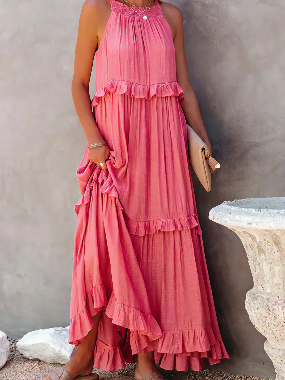 Sarah | Robe Maxi Halter à Volants (Stock Limité)