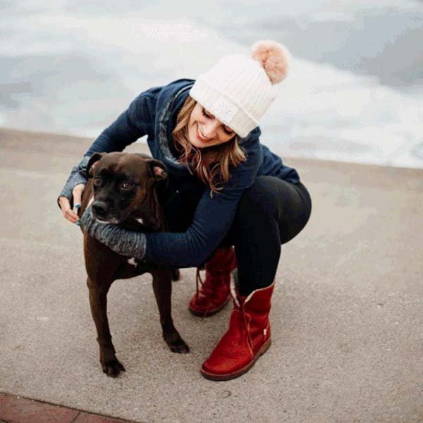 Bottes Hautes Classiques en Cuir Doublées de Polaire pour Femmes