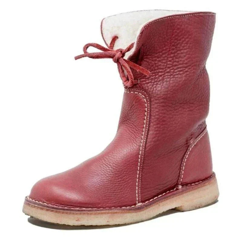Bottes Hautes Classiques en Cuir Doublées de Polaire pour Femmes
