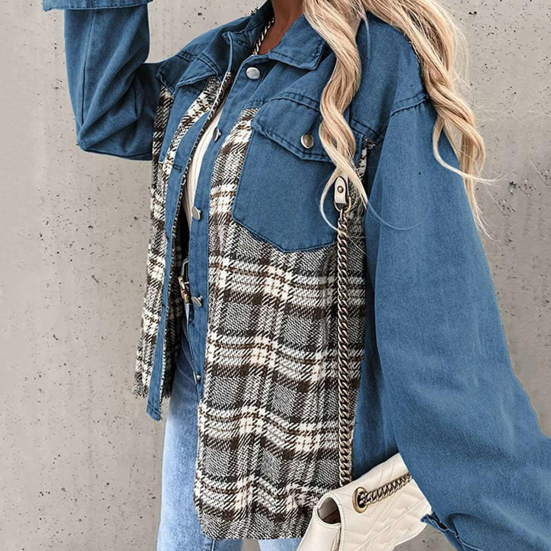 Veste à carreaux chic avec col classique pour femme