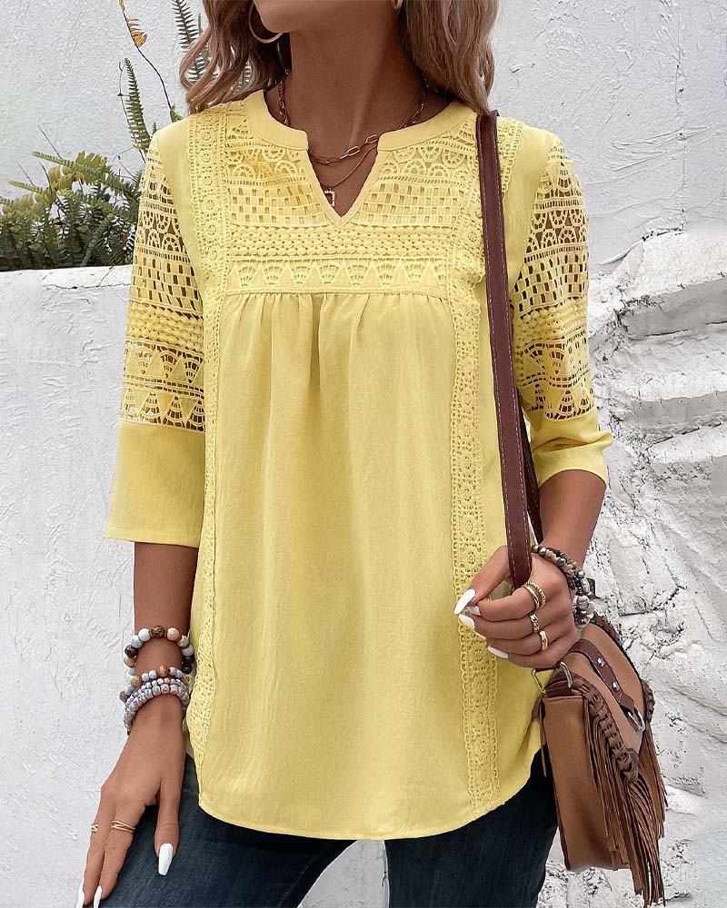 Chemisier en dentelle aspect lin pour femme - Haut élégant et léger