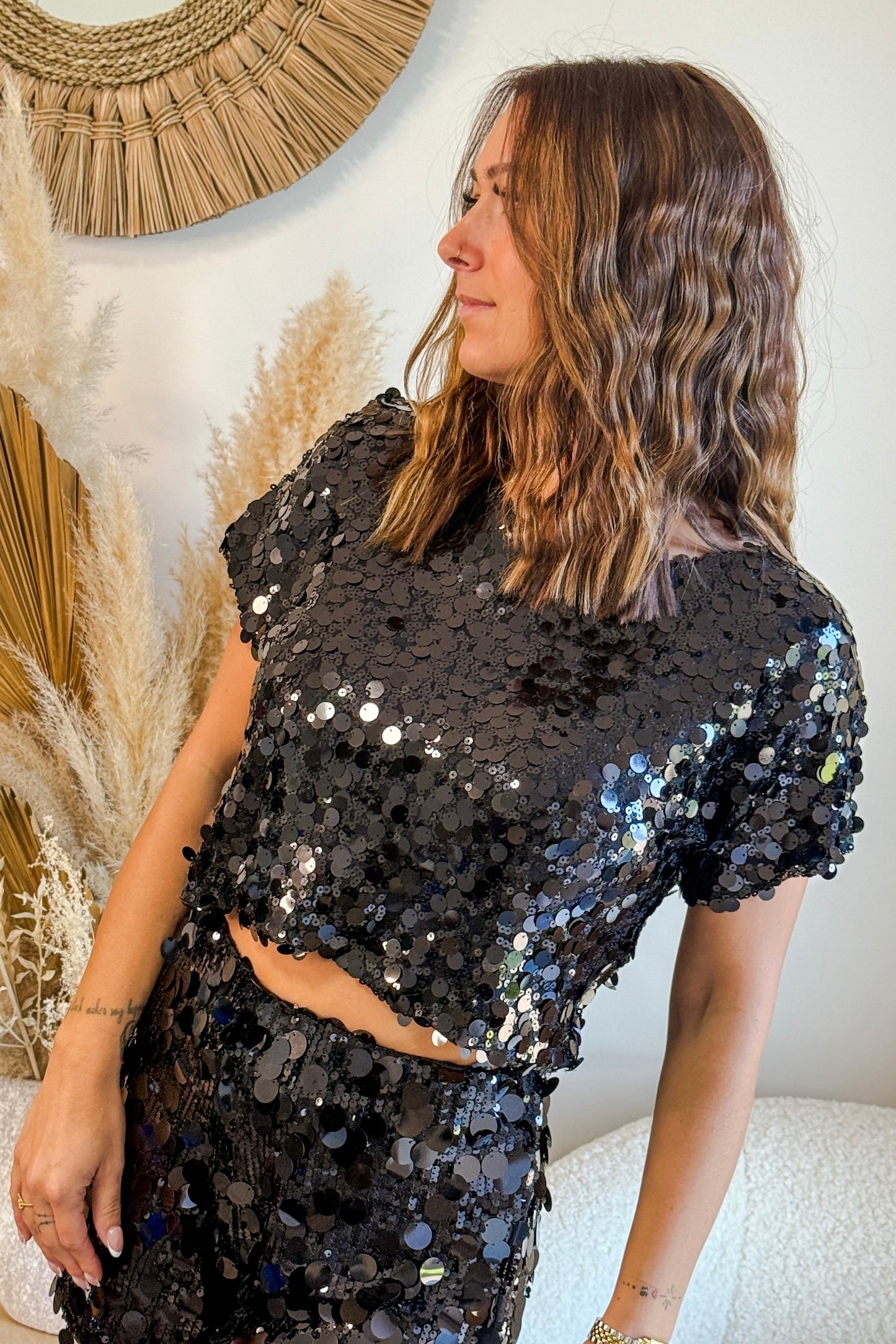 Top Iridia Noir à Sequins