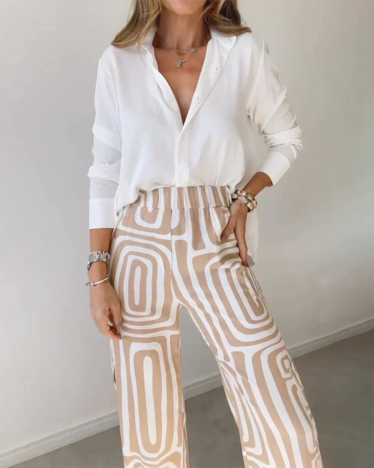 Ensemble Chemisier Stylé et Pantalon Imprimé pour Femmes