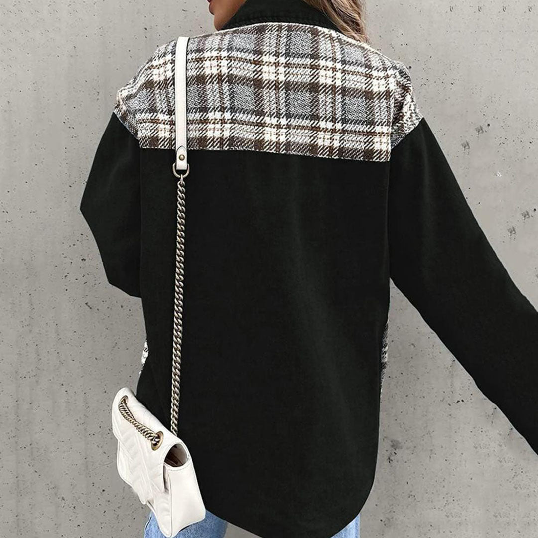 Veste à carreaux chic avec col classique pour femme