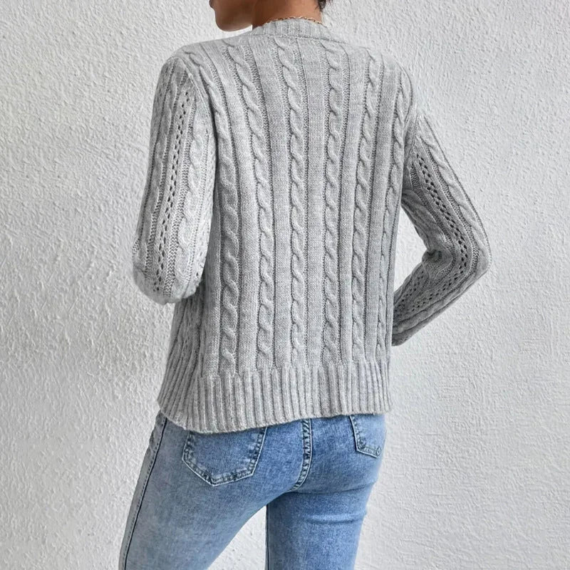 Cardigan à boutons en maille torsadée douillet pour femmes