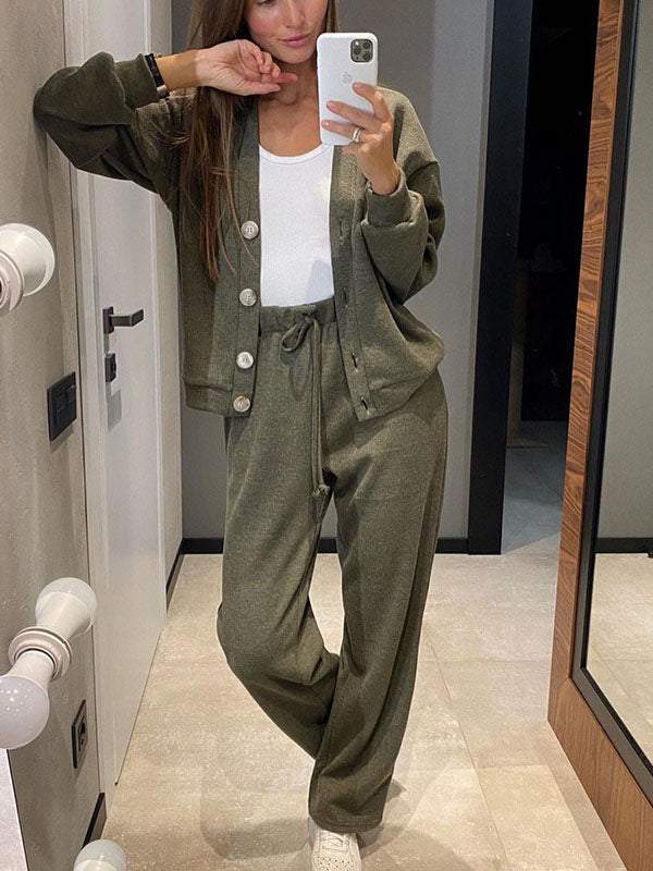Ensemble décontracté confortable avec pull col V et pantalon
