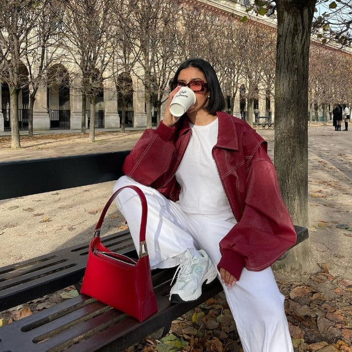 Veste de transition rouge surdimensionnée avec fermeture éclair et col rabattu