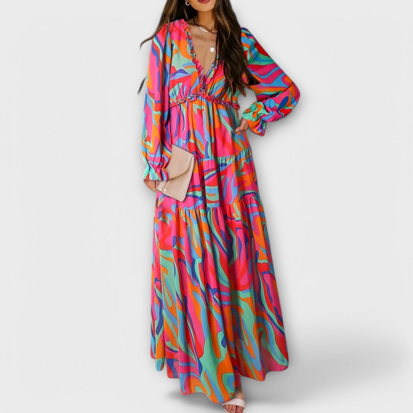 Solène™ | Long Floral Dress with Long Sleeves