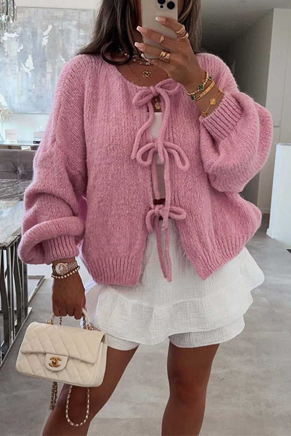 Confortable pull en tricot col V avec lacets