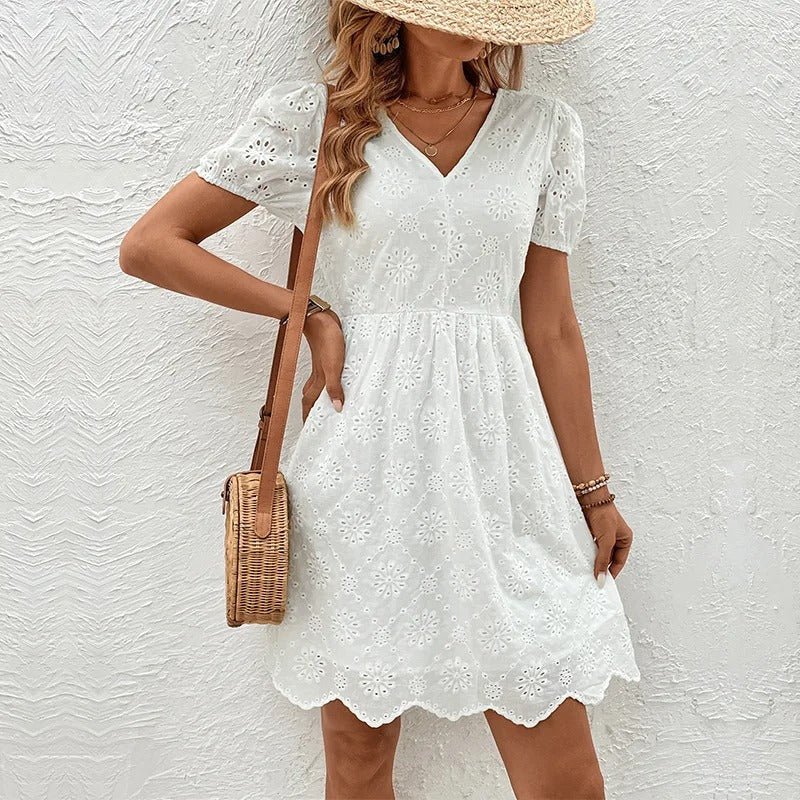 Sophie Paris® | Mini-robe dos nu à manches bouffantes et col en V