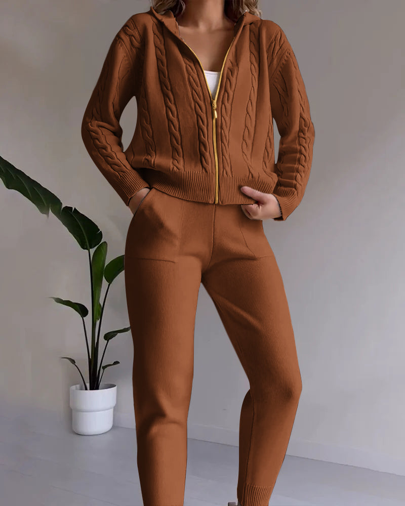Ensemble gilet en jacquard torsadé décontracté