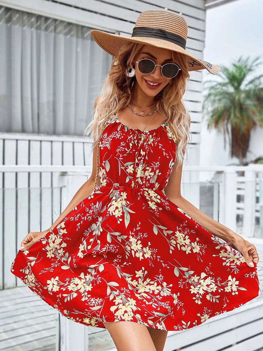 Robe Mini Sans Manches à Motif Fleuri pour Femme