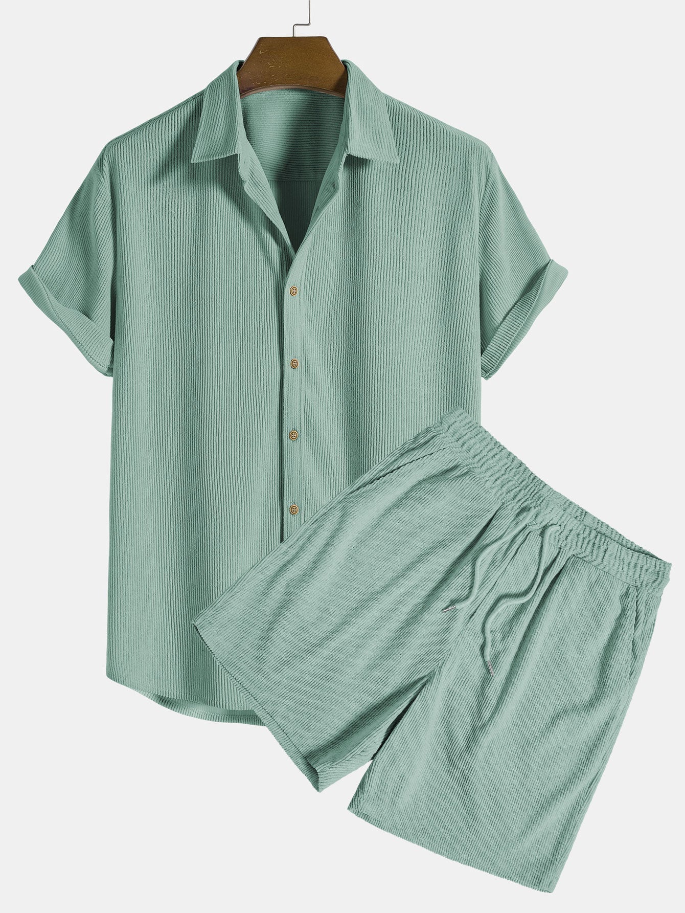 Ensemble Chemise et Short en Velours Côtelé Stylé pour Hommes
