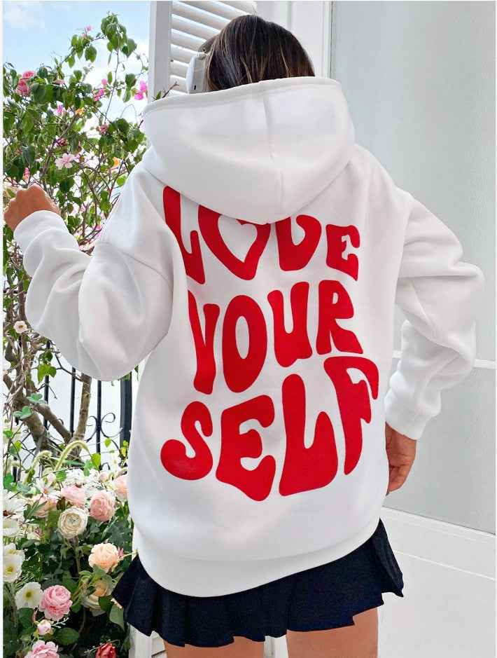 Sweat à capuche femme confortable avec poche kangourou et impression inspirante au dos