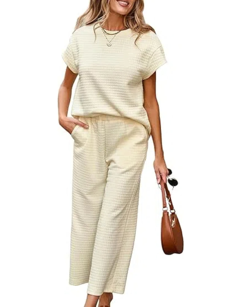 Ensemble détente texturé deux pièces avec pantalon à jambes larges