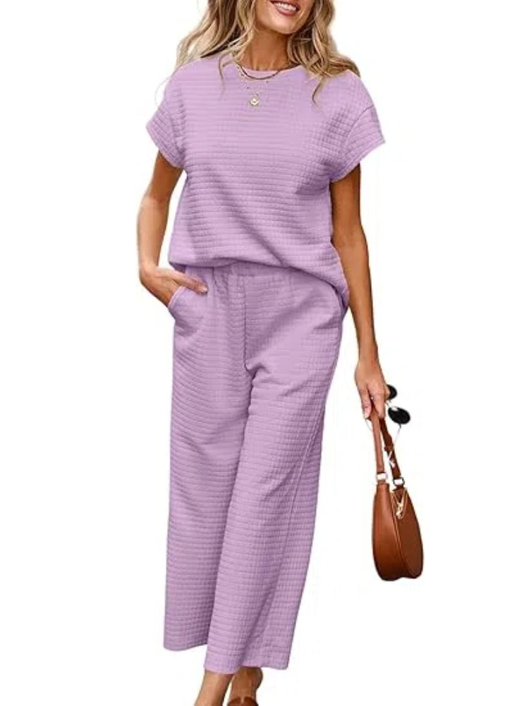 Ensemble détente texturé deux pièces avec pantalon à jambes larges