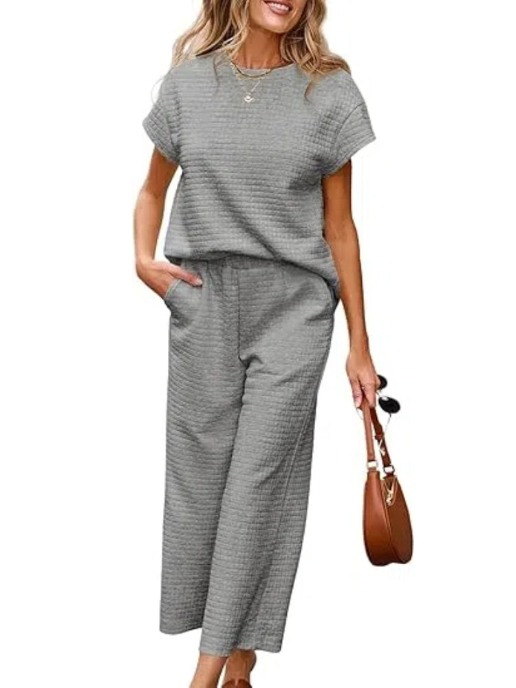 Ensemble détente texturé deux pièces avec pantalon à jambes larges