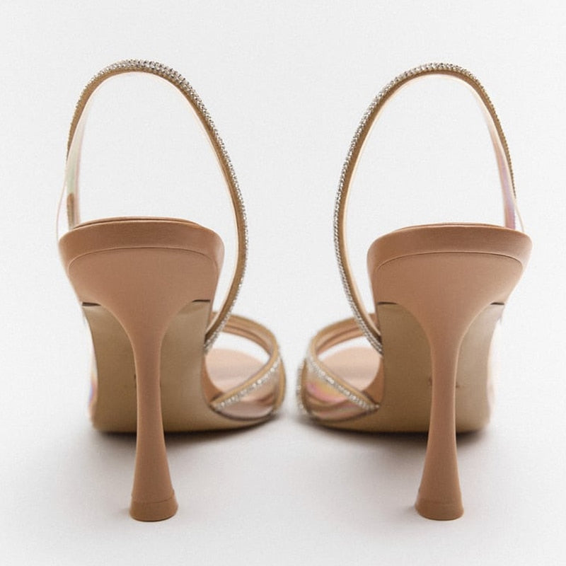 Élégantes sandales slingback à bout pointu et haut talon