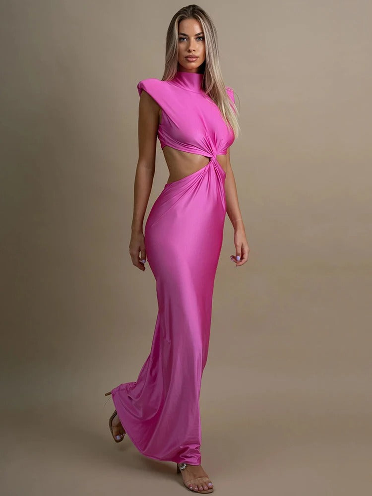 Élodie Lavin® | Robe Longue À Col Montant Et Découpes Glamour