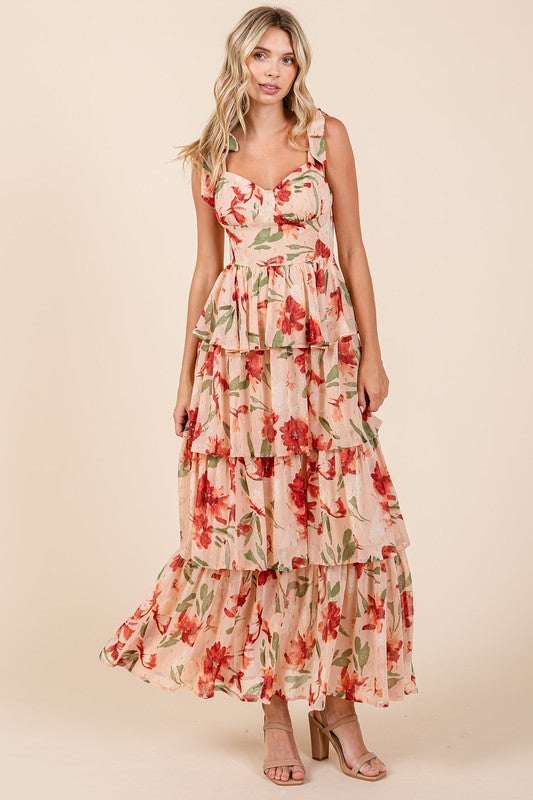 Sophie Paris® | Robe longue d'été à col cœur superposée à fleurs