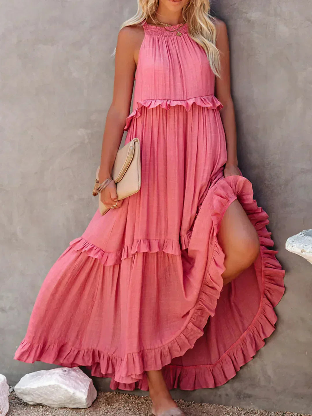 Sarah | Robe Maxi Halter à Volants (Stock Limité)