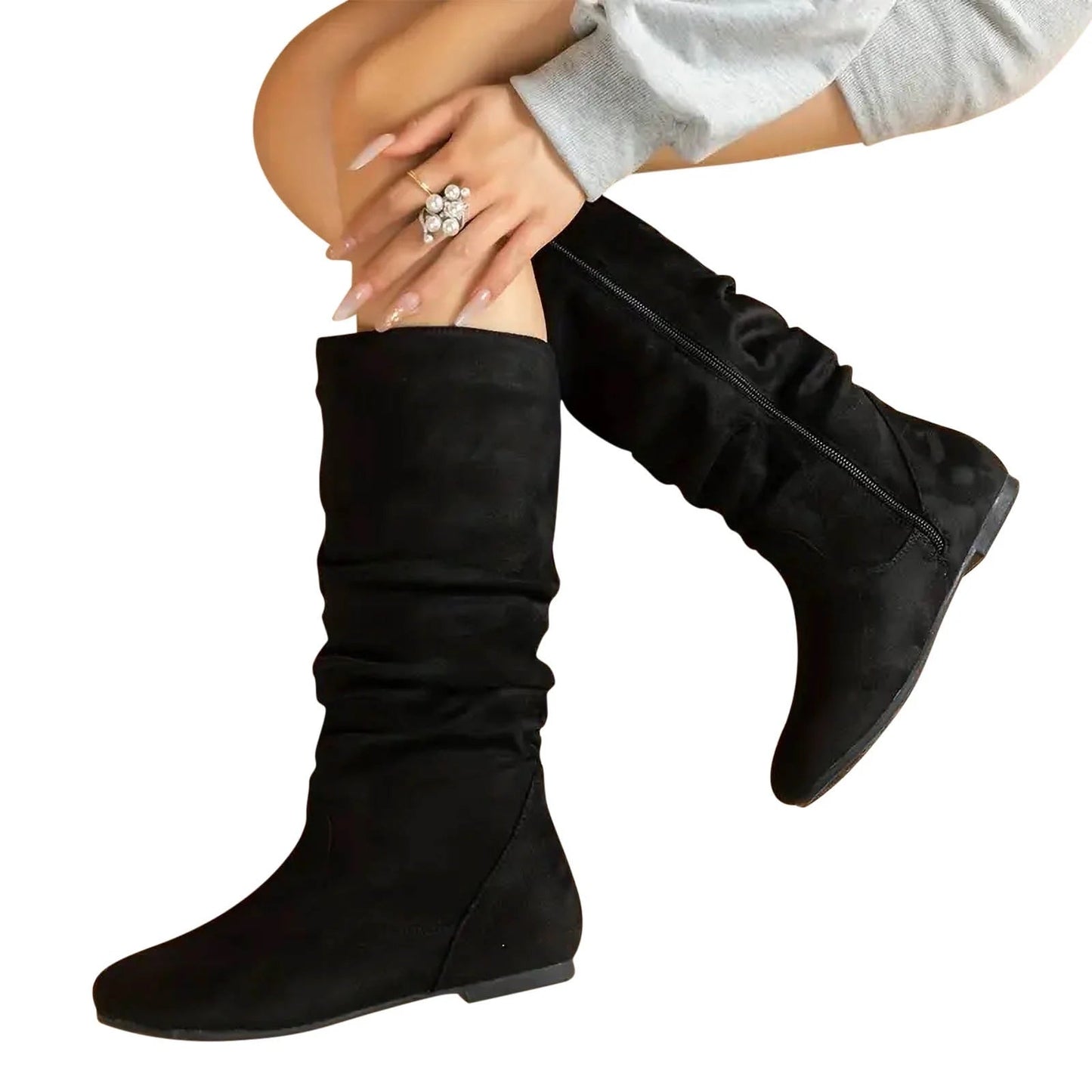 Bottes plates chics à tige haute