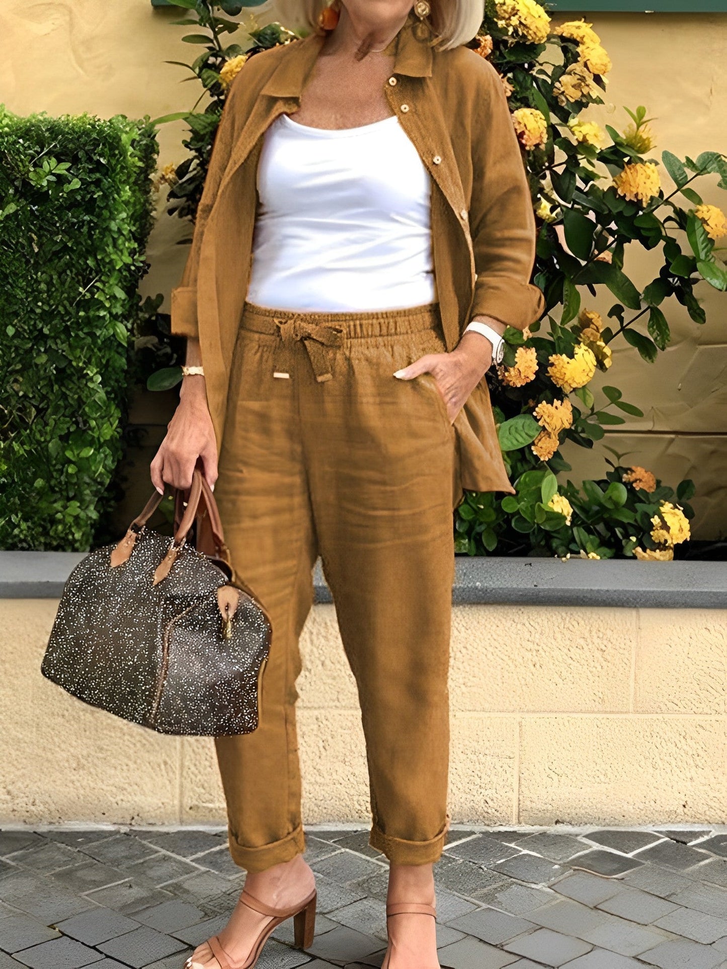 Ensemble Fluide Chemise Boutonnée Manches Longues et Pantalon