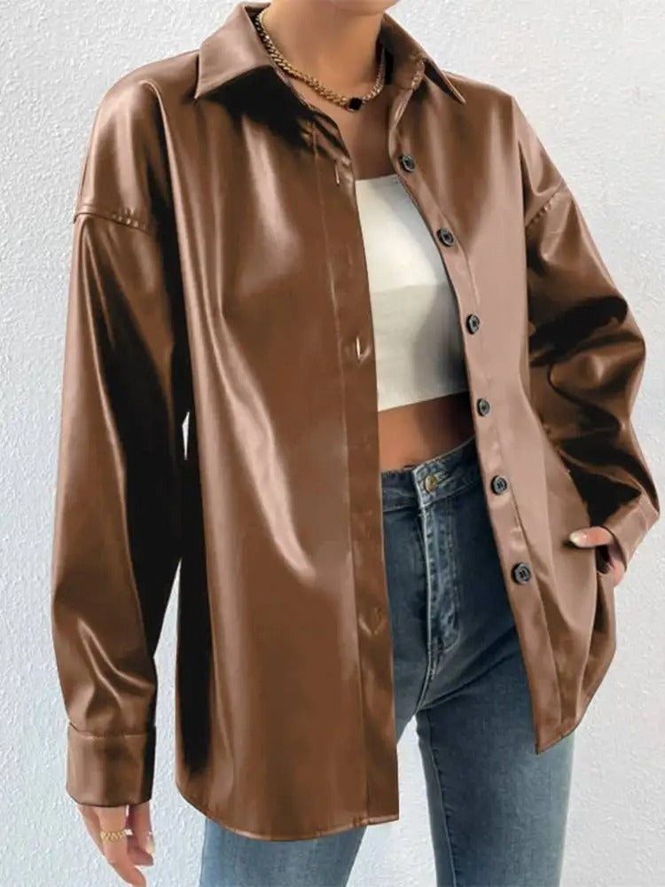 Veste aviateur en cuir vintage avec revers et fermeture à boutons