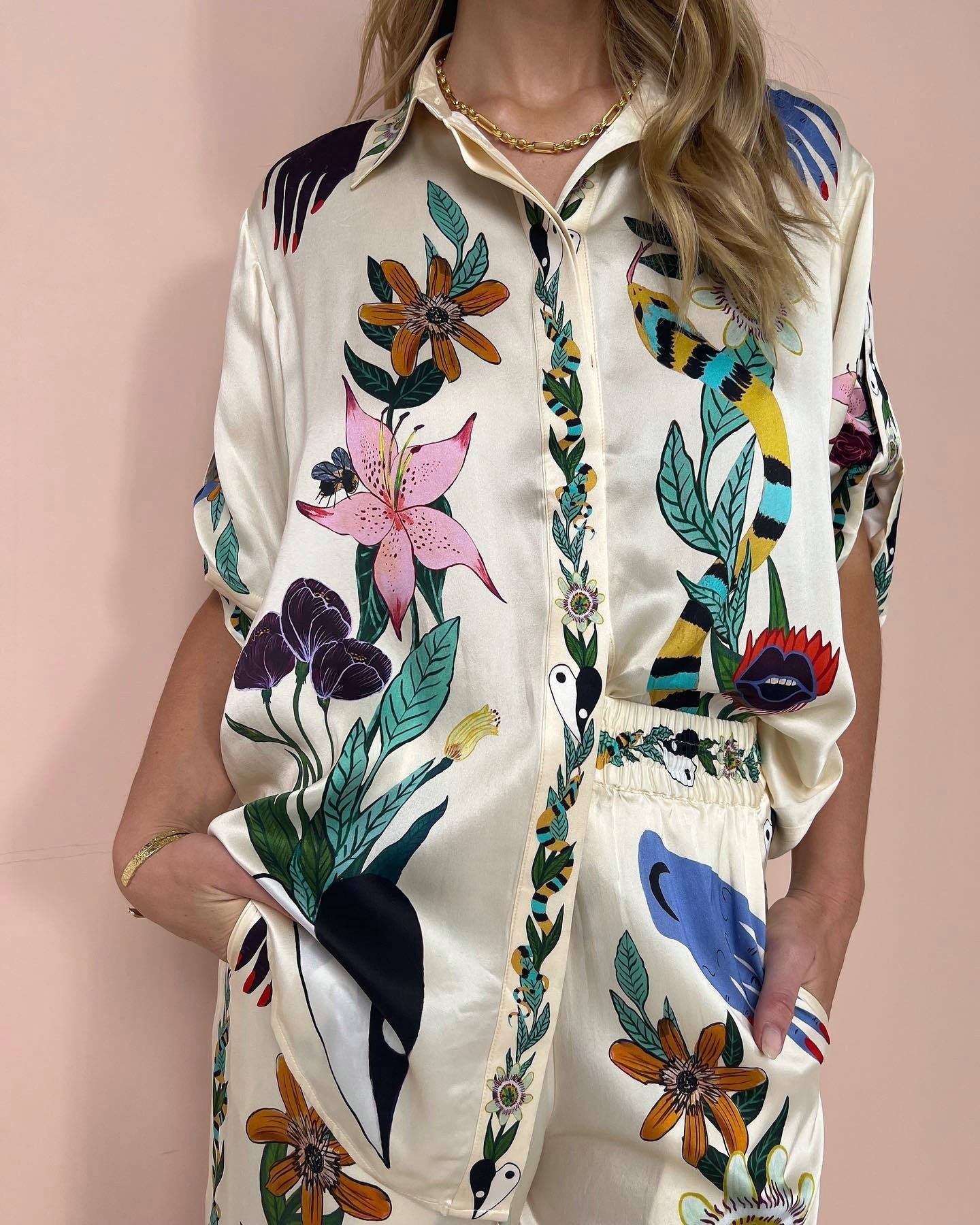 Ensemble Chemise Et Pantalon Fluide Fleuri Chic Femme
