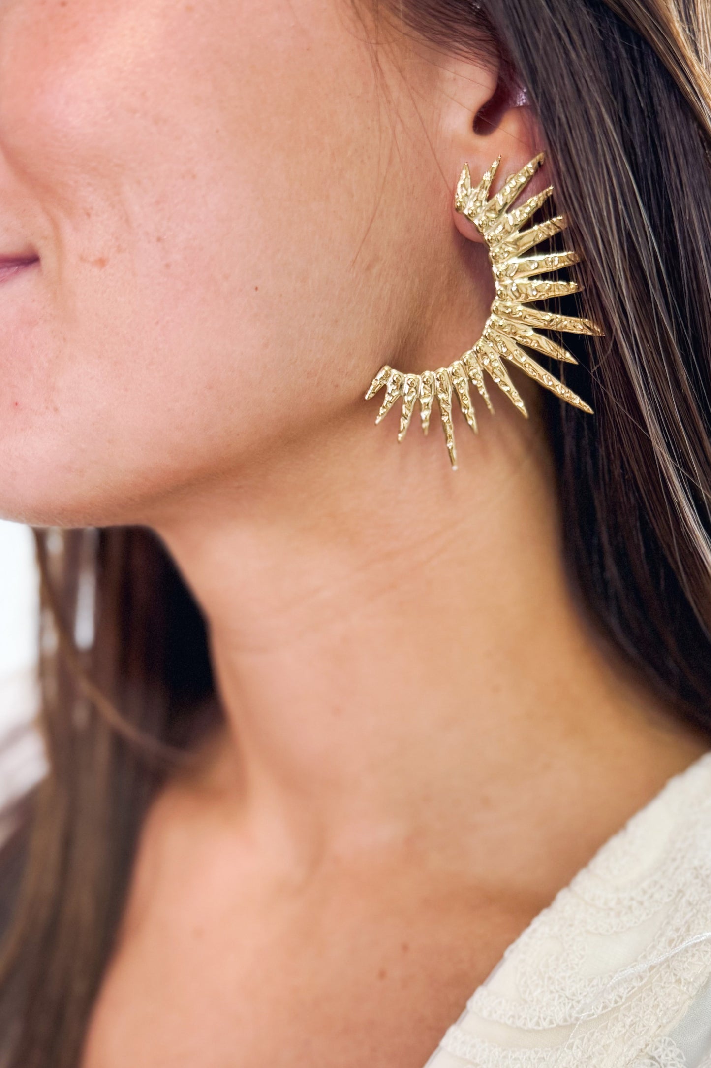 Boucle D'Oreille Demi Soleil Doré