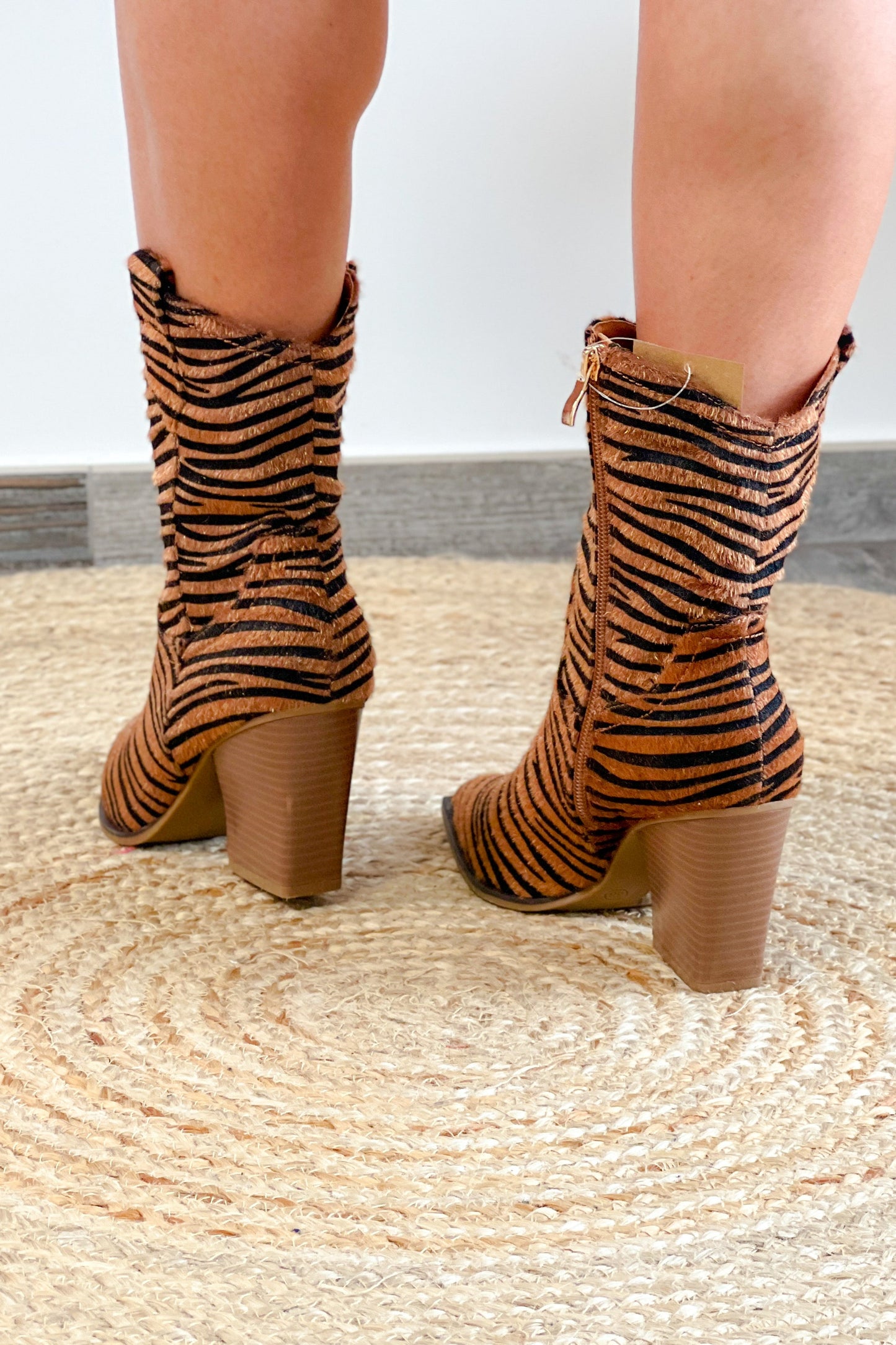Santiags Evie zébrée Camel/Noir