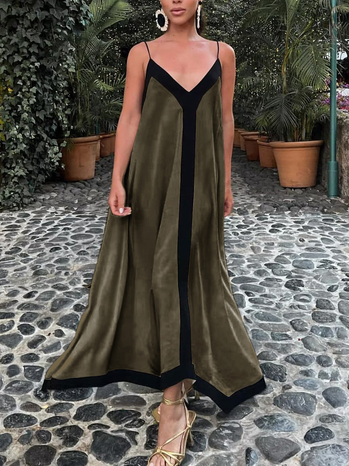 Robe Longue Femme Élégante avec Bretelles Fines